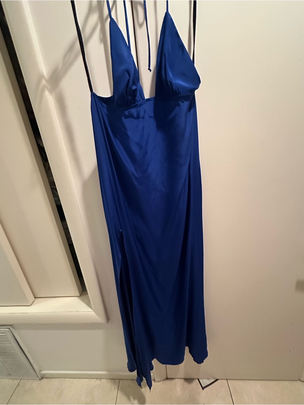 Blu Moon 100% silk Slip Dress with Spaghetti Straps, high side slit, NWT small